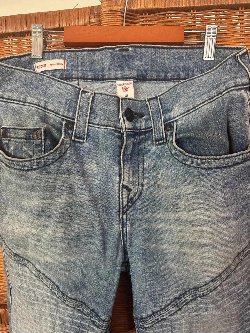 True Religion Men's Light Blue Relaxed Skinny Rocco Jeans
